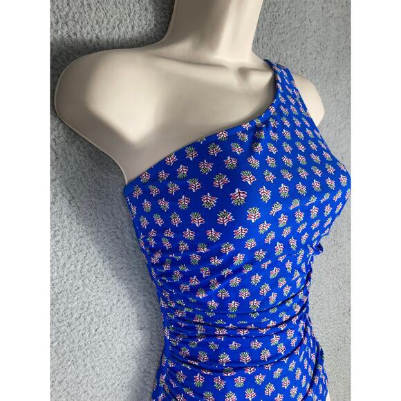 J.Crew Women's Ruched One-Shoulder Swimsuit 2XS Blue‎ Floral Print XXS - Picture 5 of 13